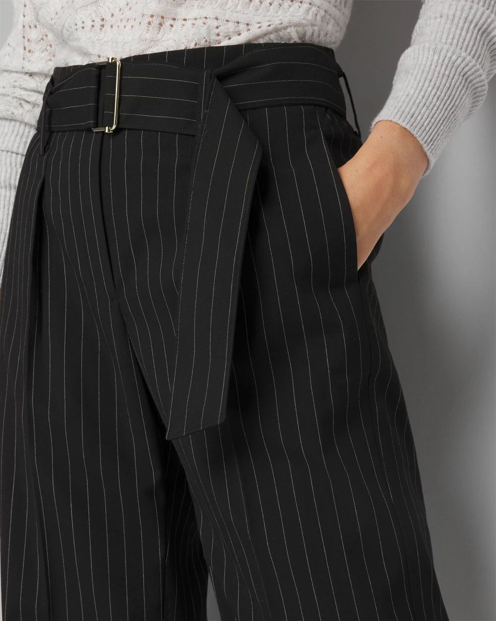 Black and white striped wide leg trousers online